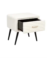 1 Drawer Bedside Table FLAYAT Corduroy Off-White_968050