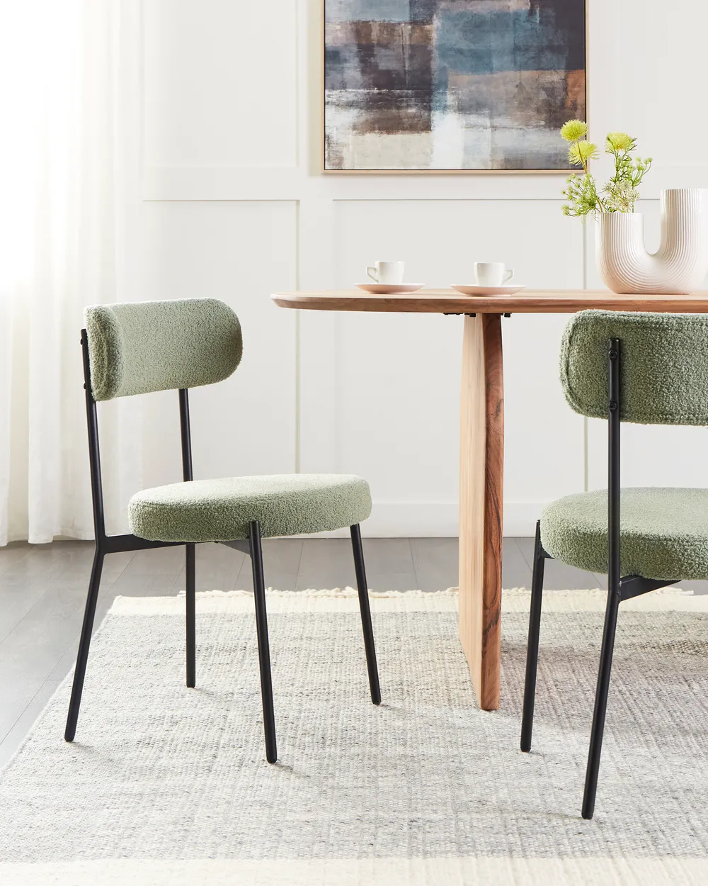 Set of 2 Dining Chairs ALLISON Boucle Light Green