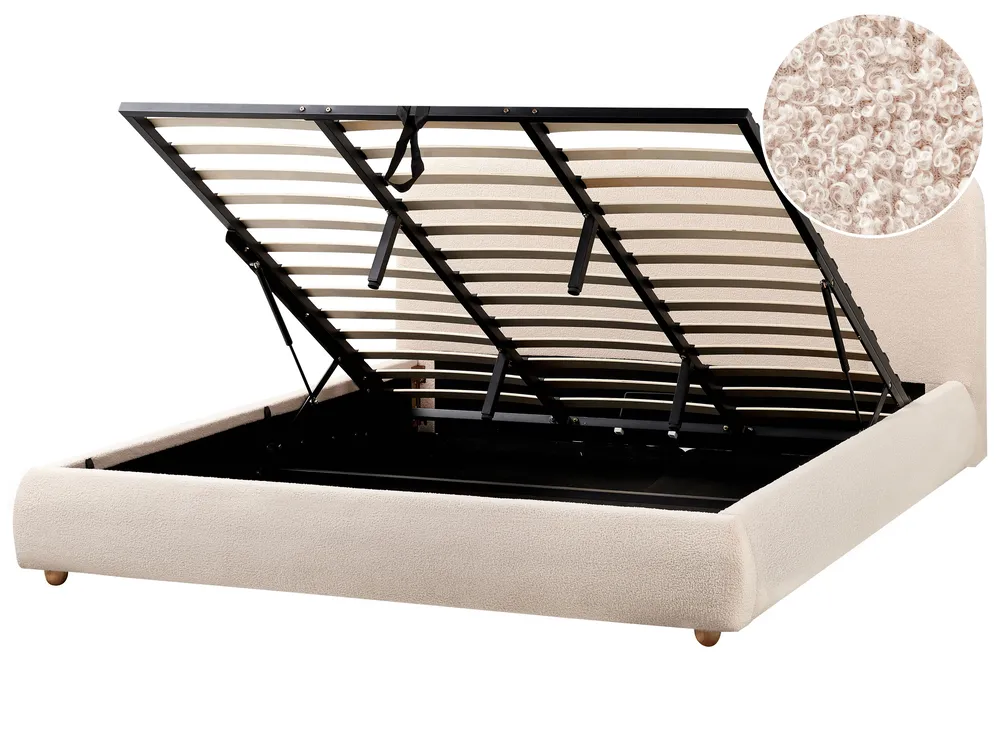 Ottoman Bed BLAGNAC Boucle Light Beige 180 x 200 cm (EU Super King)