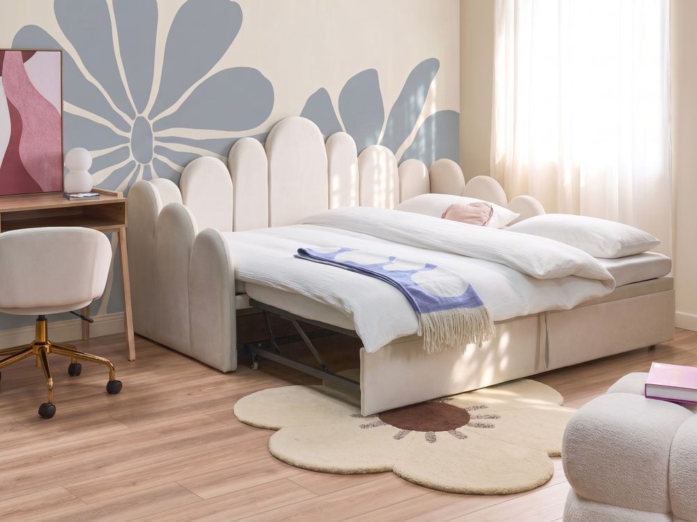 Trundle Bed Velvet POLIGNAC 90 x 200 cm (EU Single) Light Beige