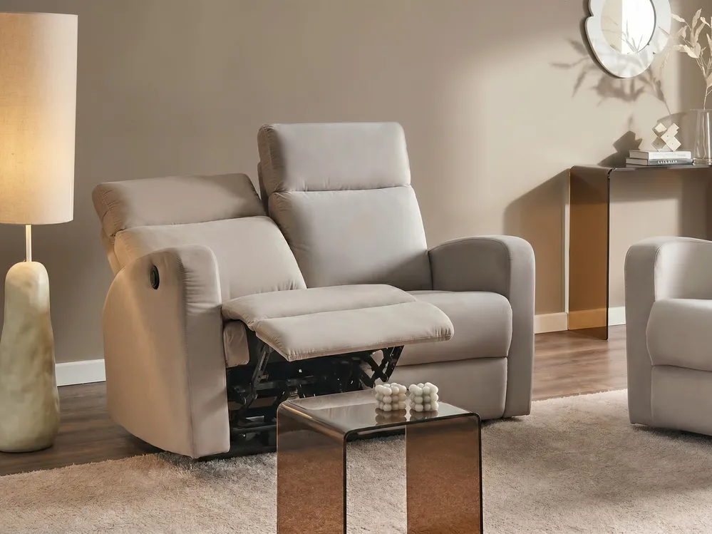 Elektrisk reclinersoffa 2-sits VERDAL Sammet Beige_904855