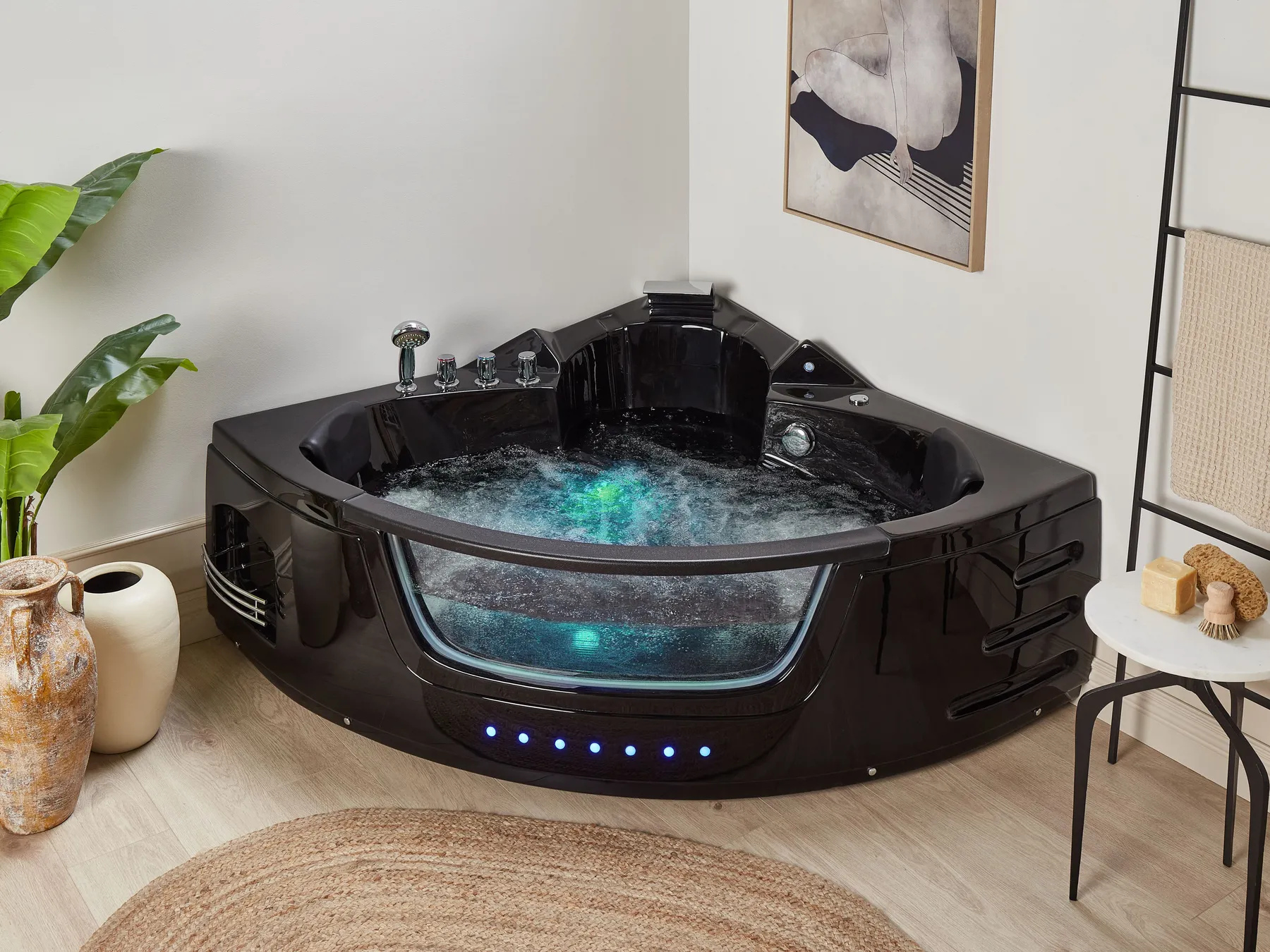 Kulmaporeamme LED-valolla MARTINICA 198 x 144 cm Musta_763721