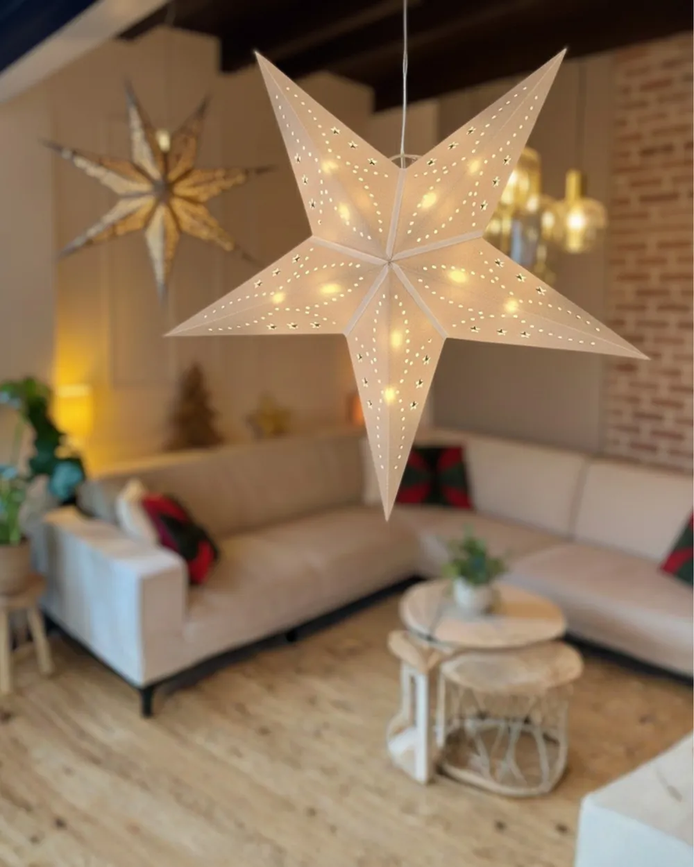 Set med 2 hängande dekorationer LED MOTTI 60 cm Stjärna Vit_1039480