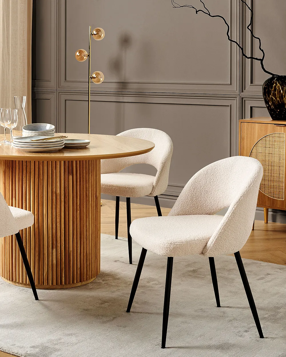 Set of 2 Dining Chairs ONAGA Boucle Beige
