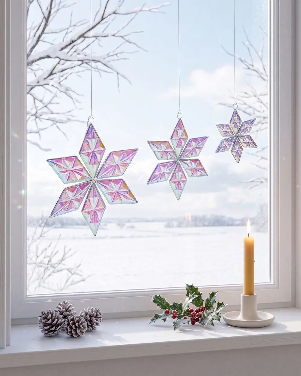 Set of 3 Hanging Decorations RENSJON 25/35/46 cm Star Multicolour
