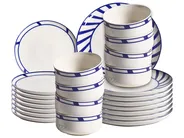 Set of 24 Dinnerware SHISO Porcelain White/ Blue_1064159