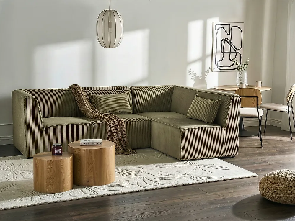 Modular Corner Sofa 4 Seater LEMVIG Corduroy Green Left Hand_1188304