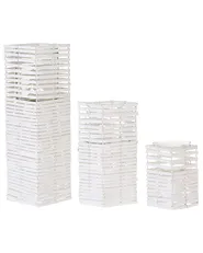 Set of 3 Candle Holders MAROLA 54/34/20 cm Poplar Wood White_760905