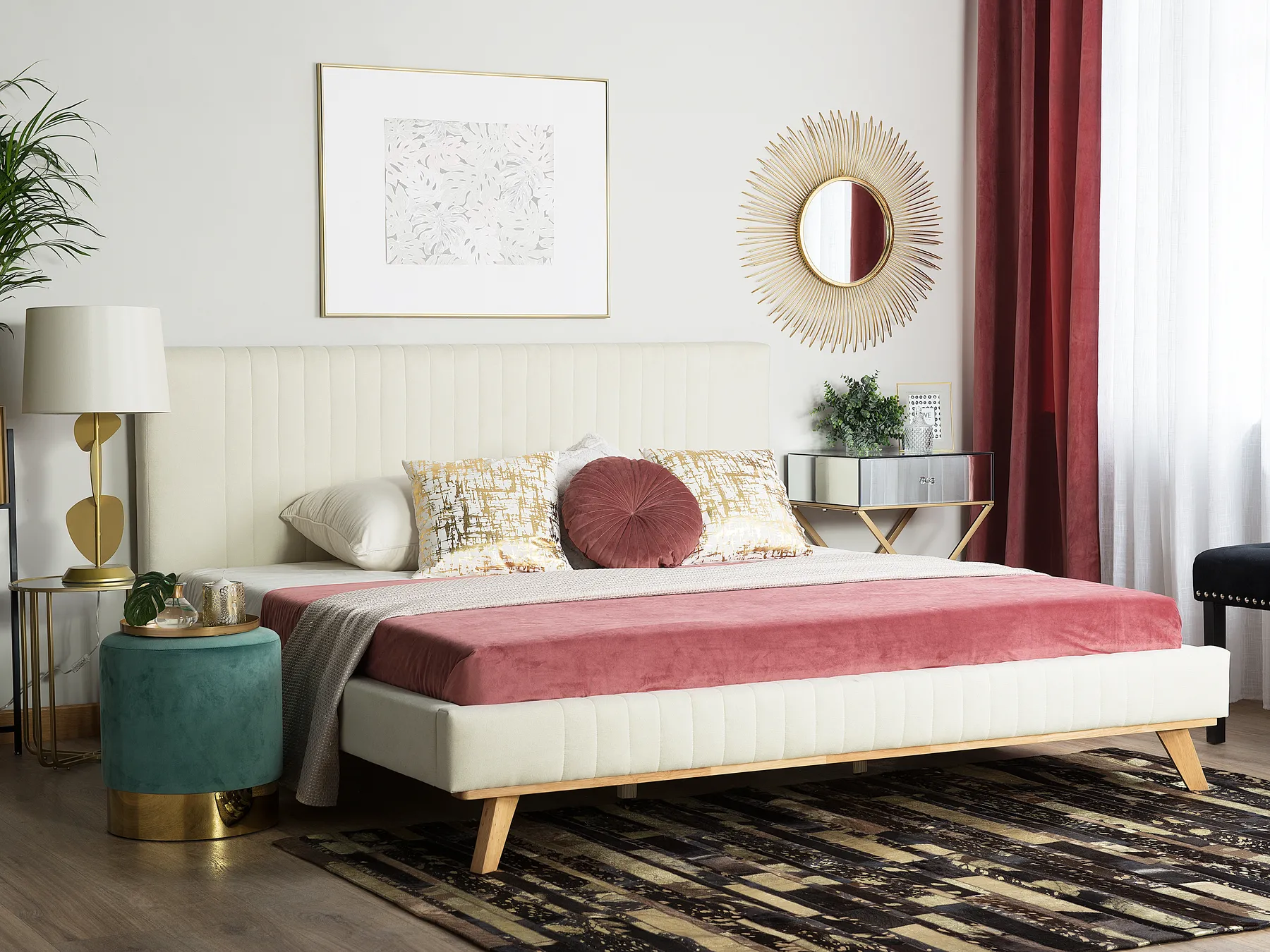 Bed Chenille TALENCE 180 x 200 cm (EU Super King) Light Beige_732174