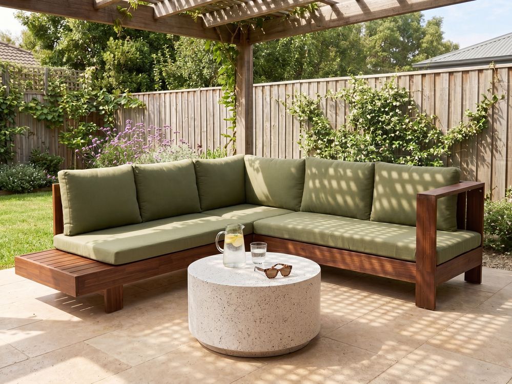 Garden Corner Sofa 5 Seater MARETTIMO Certified Acacia Wood Green Left Hand