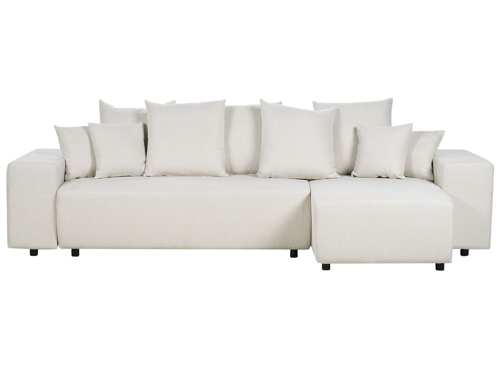 Corner Sofa Bed 3 Seater LUSPA with Storage Fabric Light Beige Left Hand