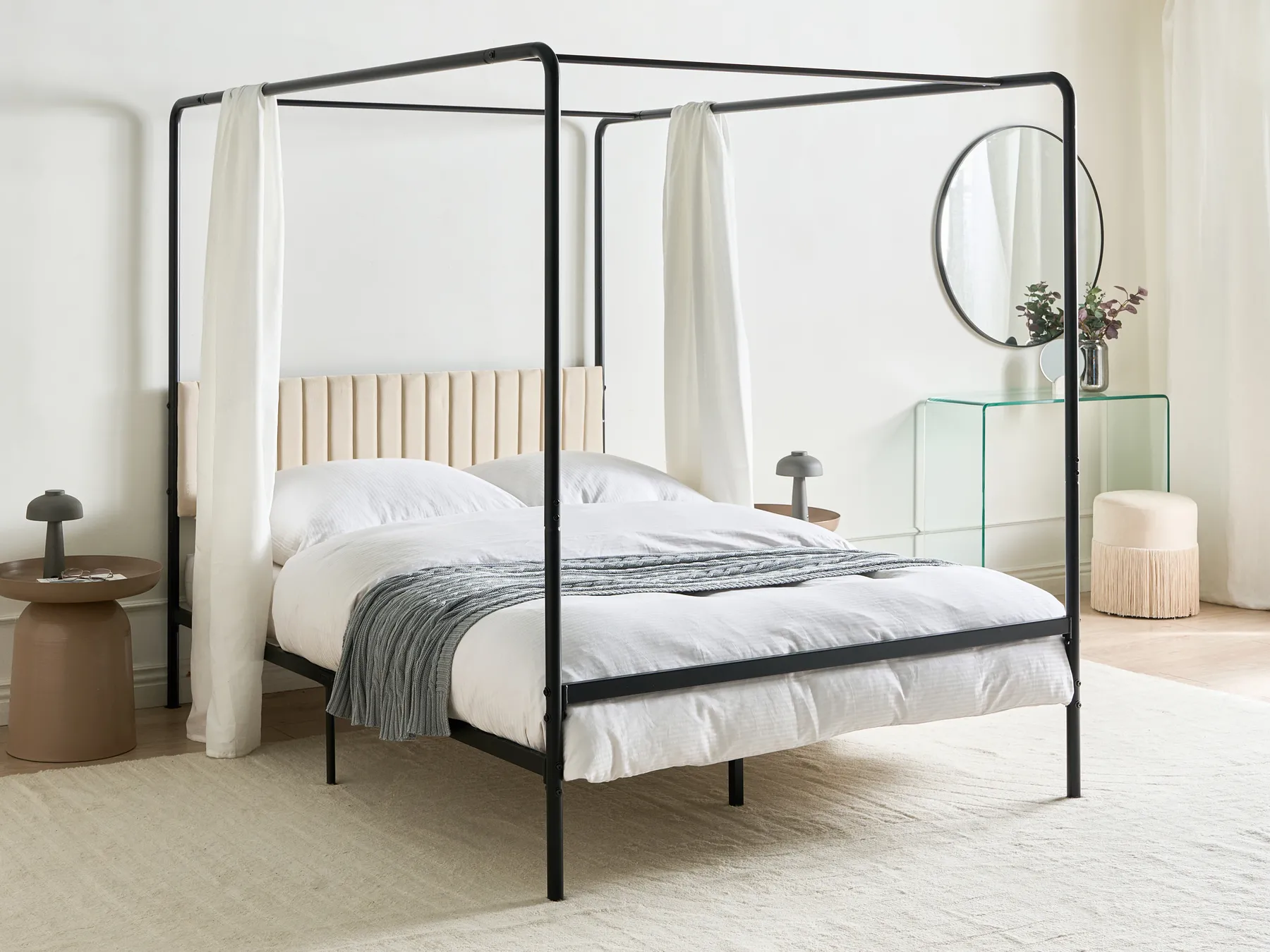 Four Poster Bed Metal MIRABEAU 140 x 200 cm (EU Double) Black_1033509