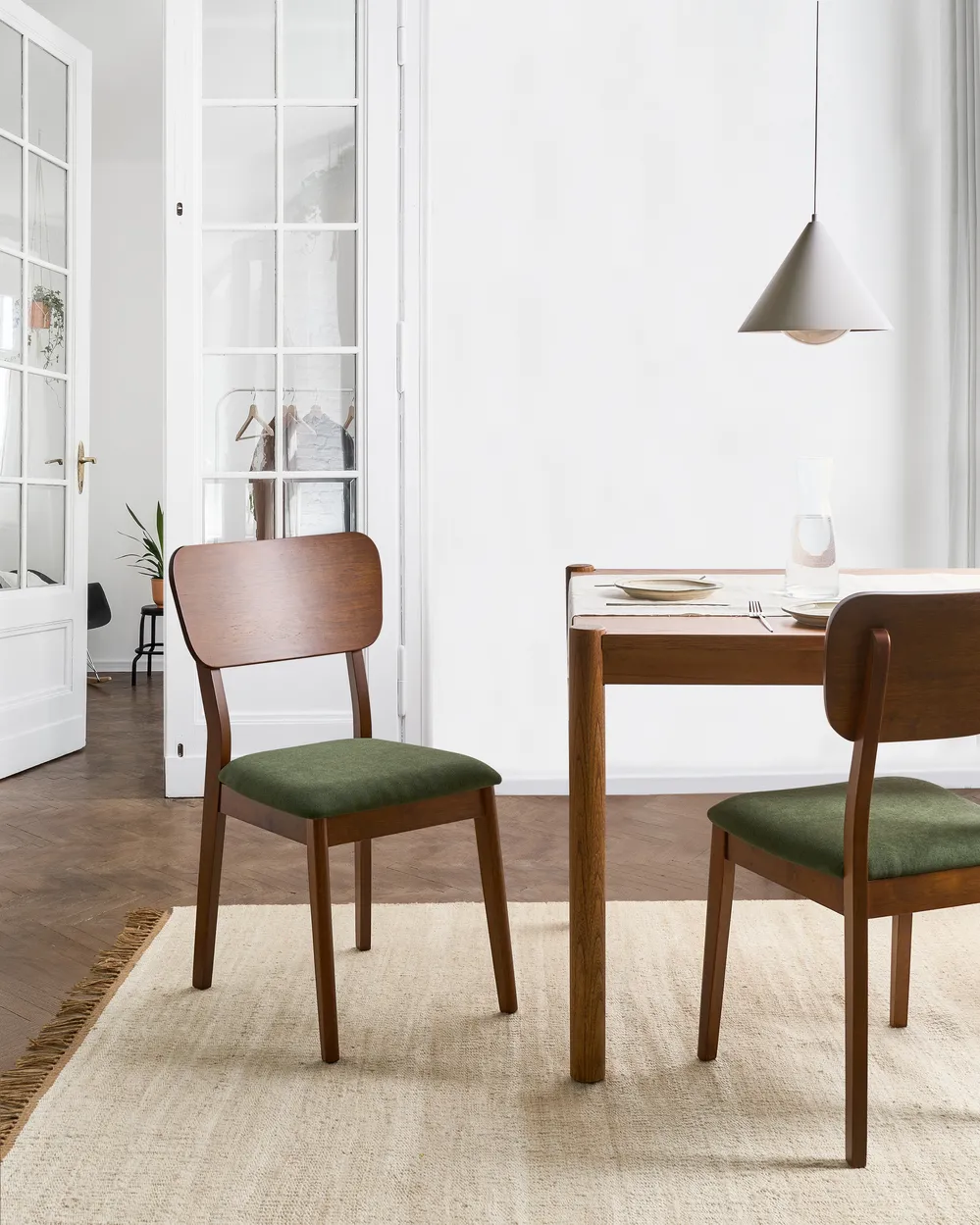 Set of 2 Dining Chairs MINIER Wood Green/ Dark Brown