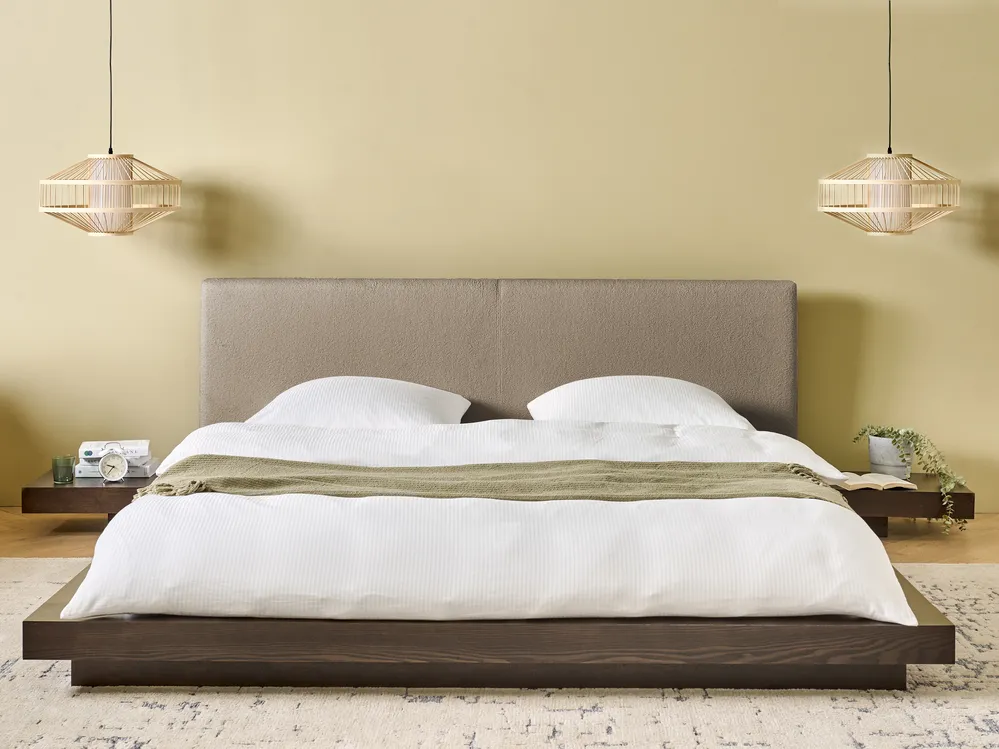 Bed with LED Boucle ZEN 160 x 200 cm (EU King Size) Dark Ash Wood_1080164