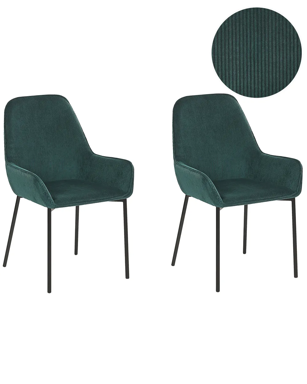 Set of 2 Dining Chairs LOVERNA Corduroy Dark Green