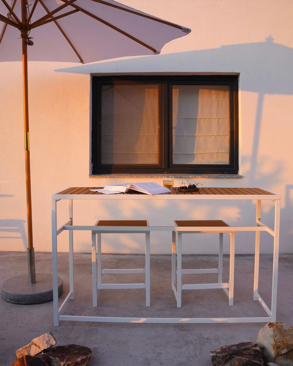 Garden Bar Table AVETRANA 150 cm 50 cm Brown/ White_1120133