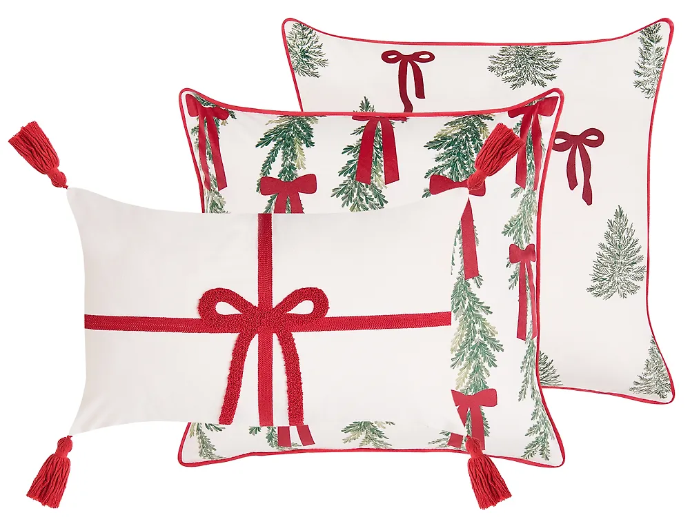 Set of 3 Decorative Cushions XAVIA 30 x 50 cm 45 x 45 cm White Christmas Motif