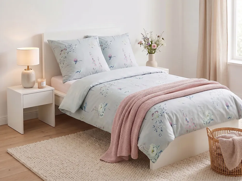 Duvet Cover Set EVERGREEN 155 x 220 cm Sateen Cotton Light Blue_1179730