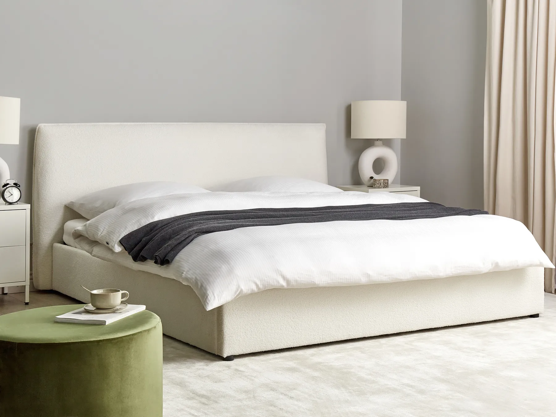 Säng med förvaring LAVAUR Bouclé Off-White 180 x 200 cm_913358