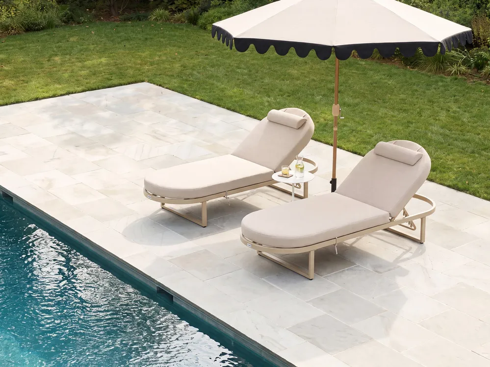 Sun Lounger with Cushion RONCOLO Metal Beige_1117406