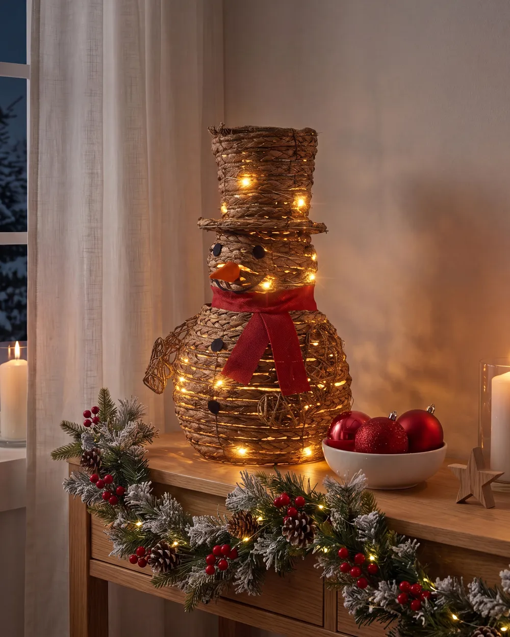 Christmas Decoration LED OLAFSVIK 52 cm Snowman Natural