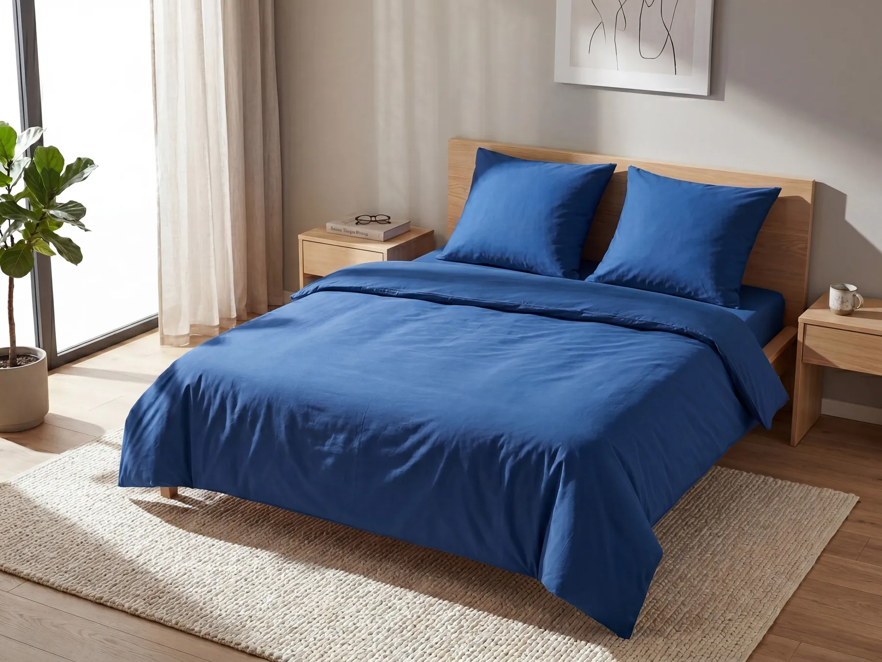 Duvet Cover Set HARMONRIDGE 155 x 220 cm Sateen Cotton Dark Blue_815017
