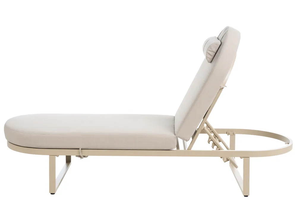 Sun Lounger with Cushion RONCOLO Metal Beige_1117409