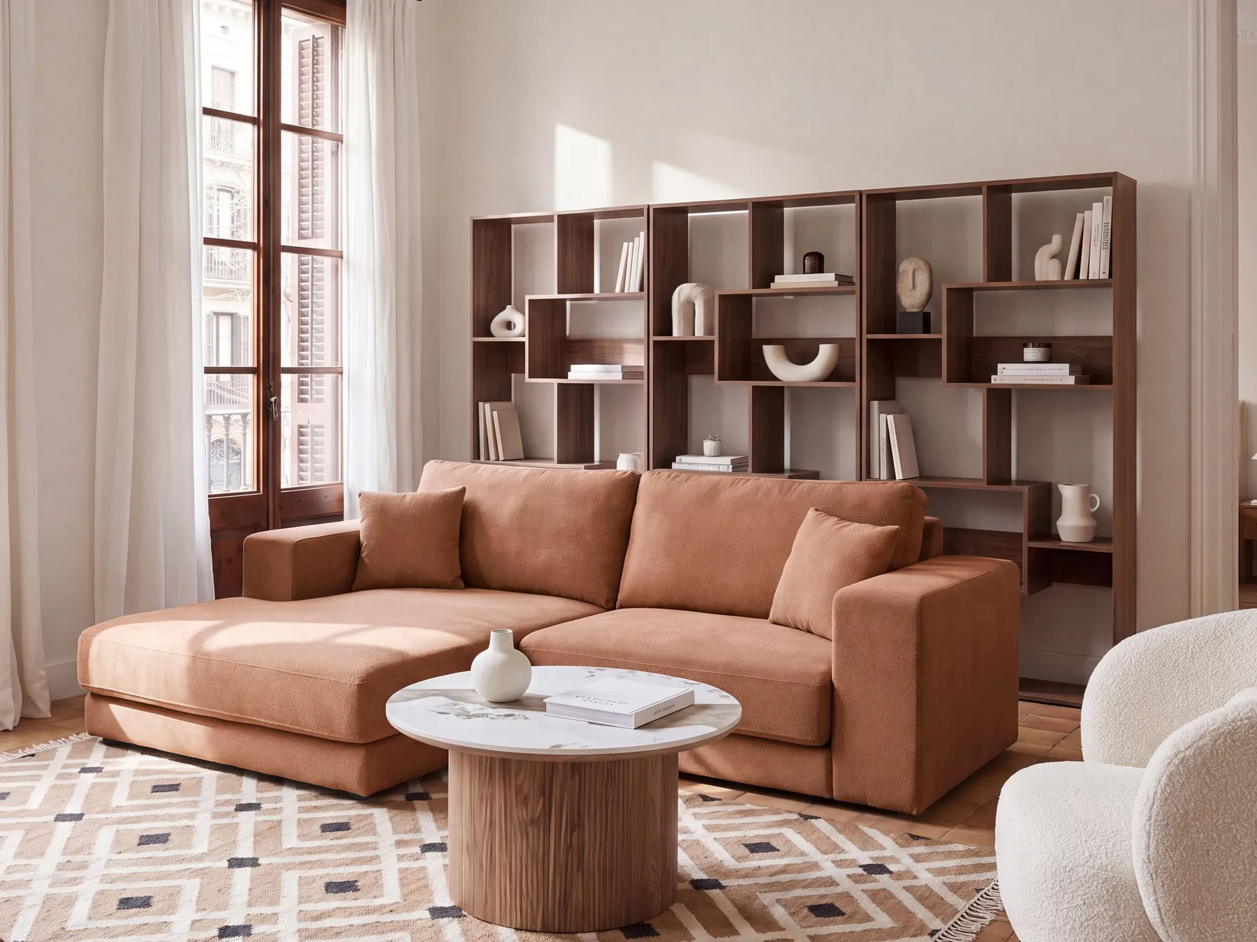 Corner Sofa 3 Seater LOFOTEN Fabric Light Red Right Hand_943472