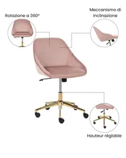 Kontorstol BARDSDALE Fløyel Rosa_1073413