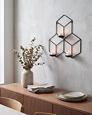 Wall Candle Holder TAROUCA 31 cm Metal Black_1179024