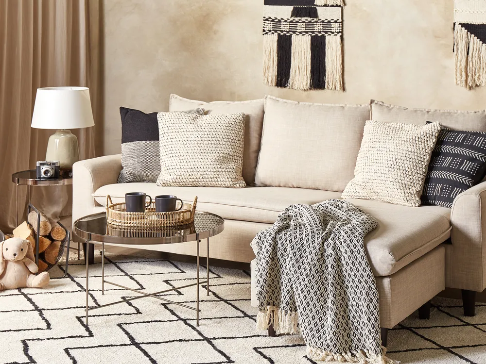 Set of 2 Decorative Cushions HOWEA 45 x 45 cm Cotton Beige Geometric Pattern