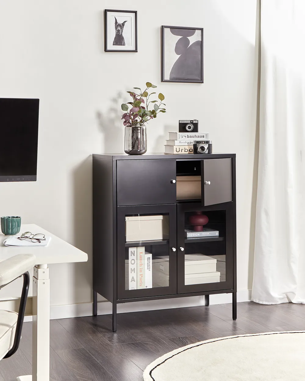 Glass Display Sideboard ESHOLT 80 cm Metal Black