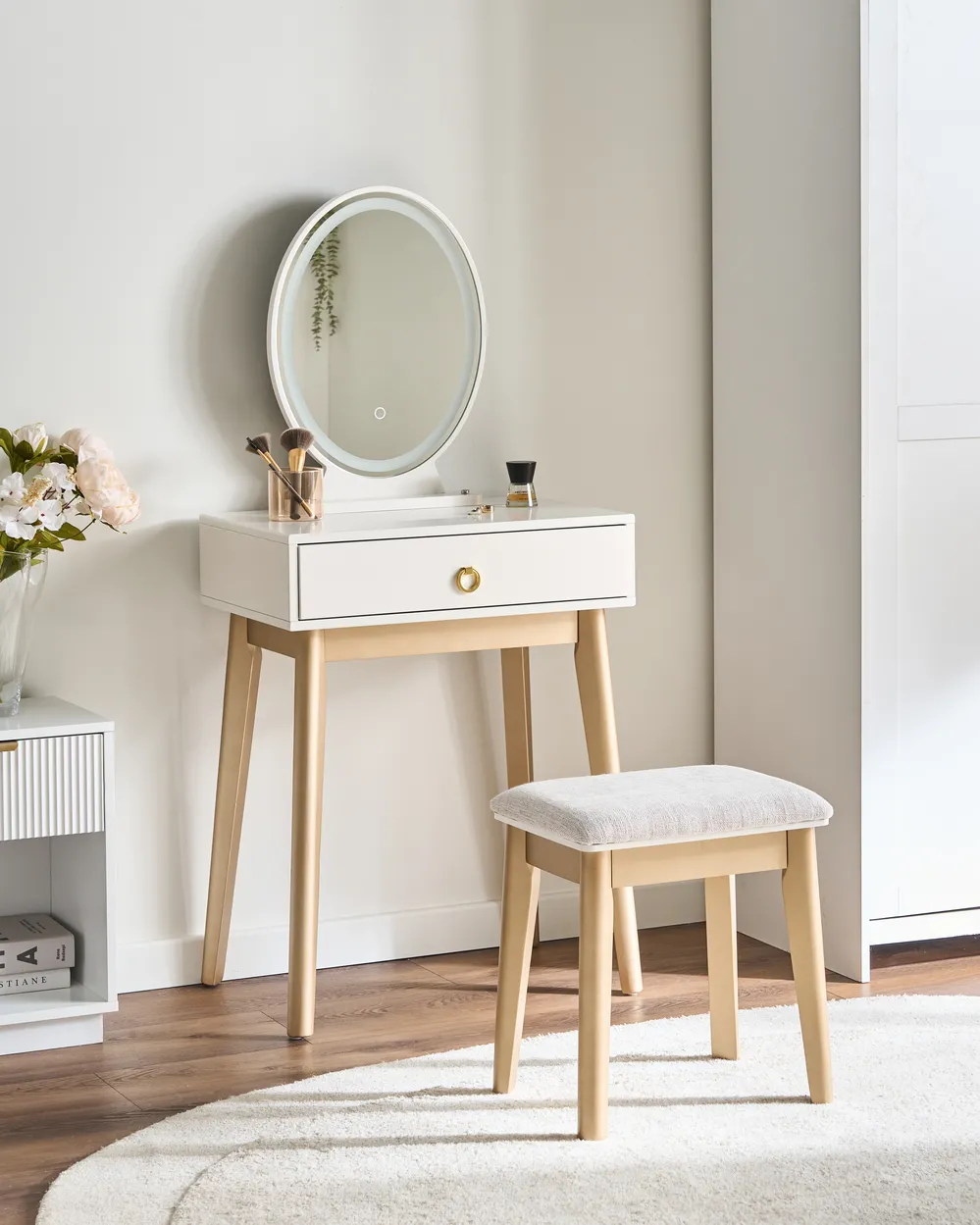 Dressing Table with Mirror and Stool ROSEY LED White