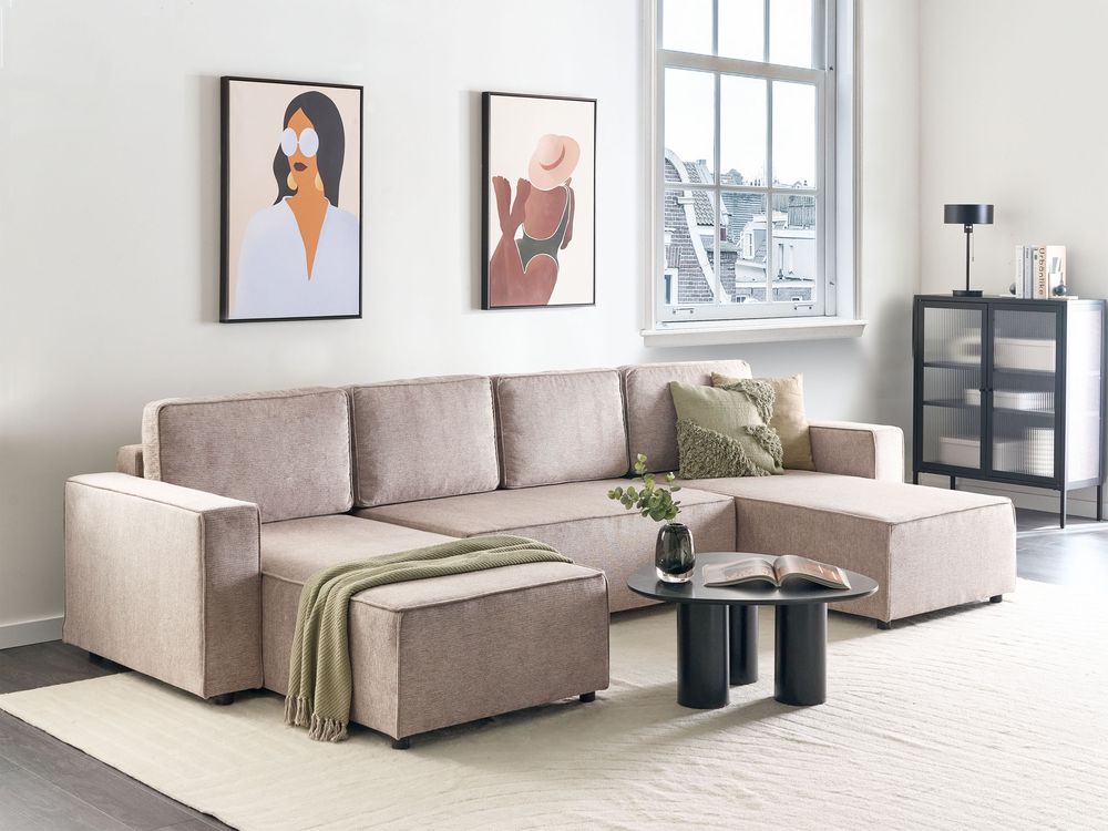 U-Shape Sofa Bed VATNE with Storage Fabric Taupe