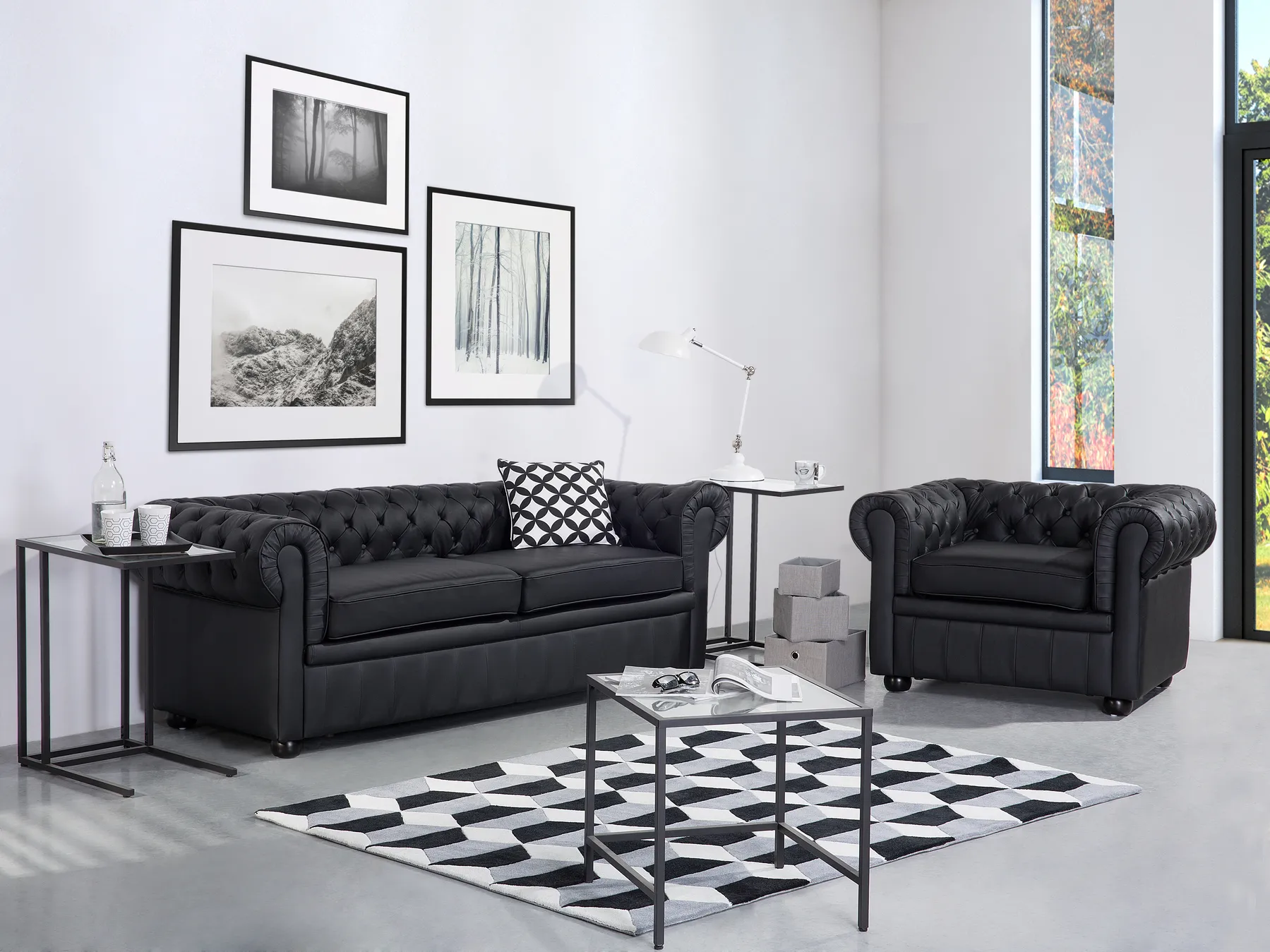 Sofa 3 Seater CHESTERFIELD Leather Black_539561