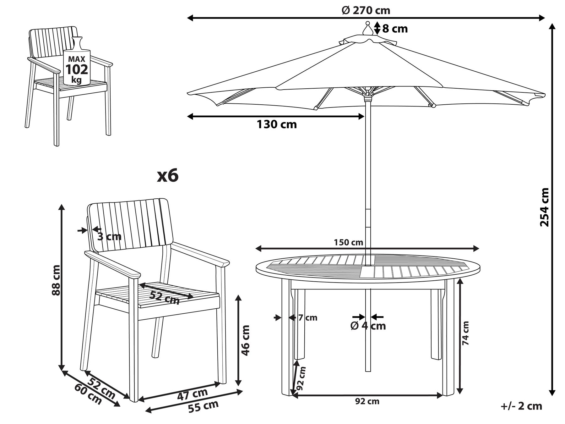 Garden Dining Set 6 Seater AGELLO with Parasol (12 Options) Acacia Wood Brown_924324