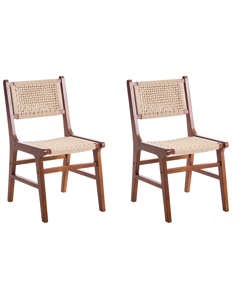 Set of 2 Dining Chairs OZELLA Wood Brown/ Beige