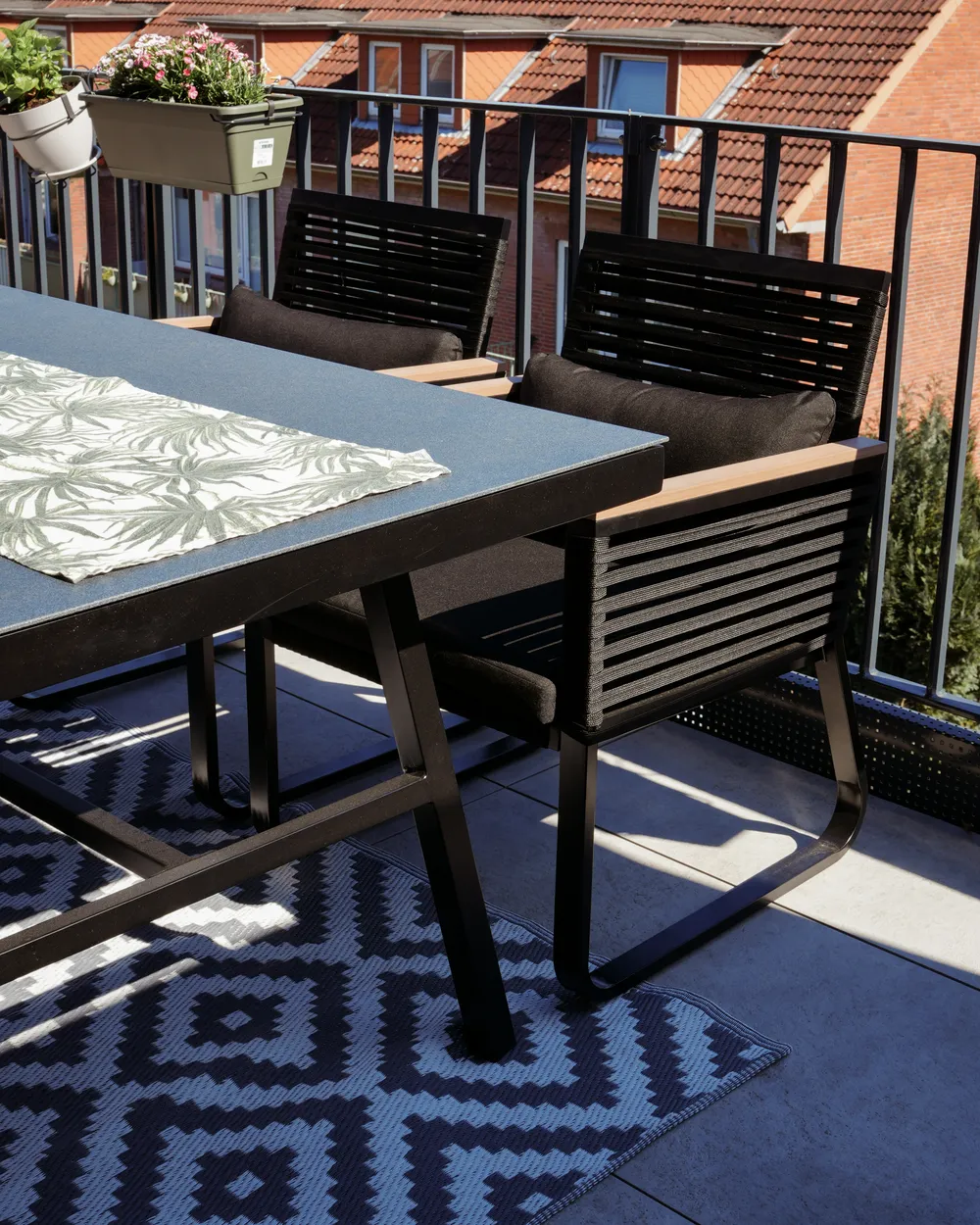 Garden Dining Set 4 Seater CANETTO with Cushions Metal Black_982353