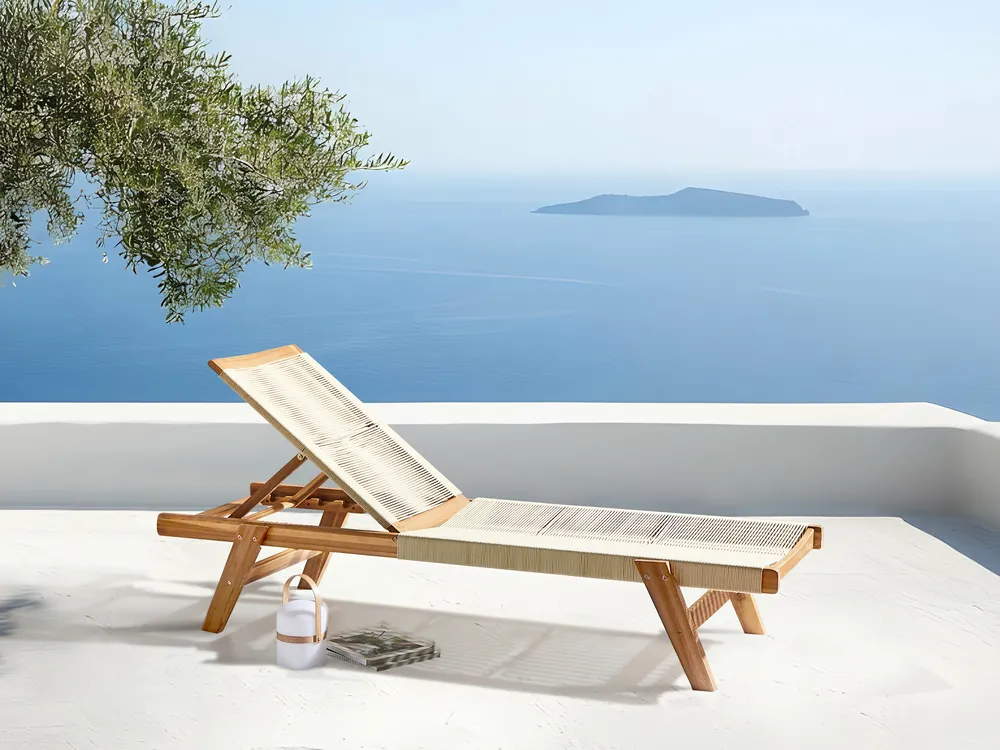 Sun Lounger PROSSEDI Reclining Acacia Wood Beige