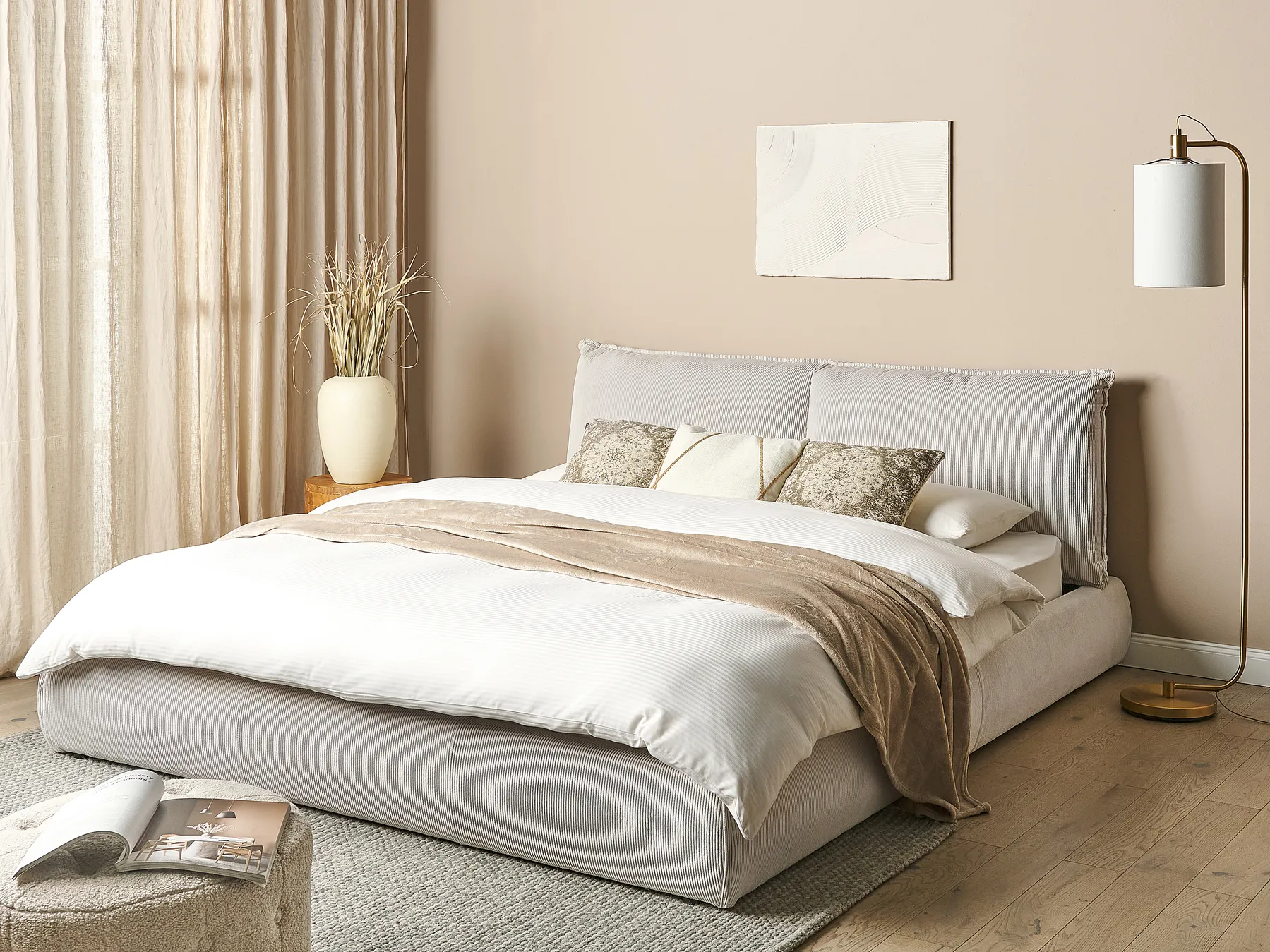 Waterbed Corduroy VINAY 180 x 200 cm (EU Super King) Light Beige_880978