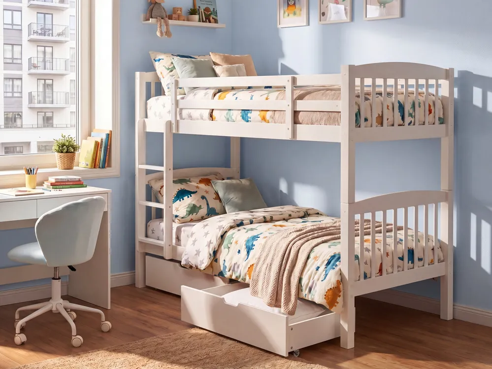 Bunk Bed with Drawers REVIN Pine Wood White 90 x 200 cm (EU Single)