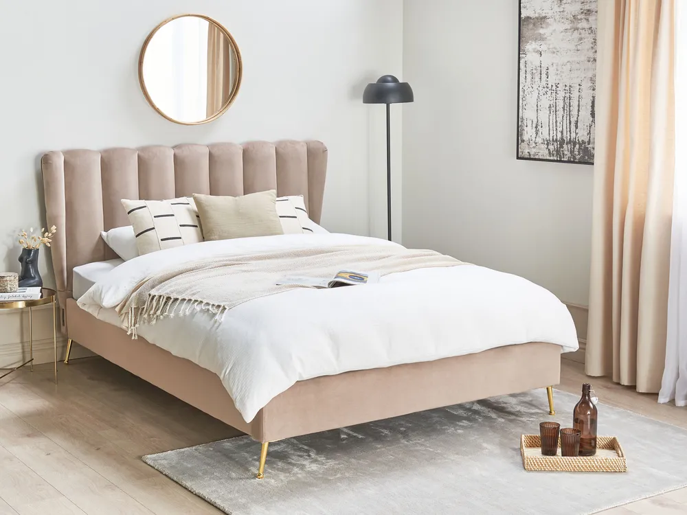 Bed Velvet MIRIBEL 140 x 200 cm (EU Double) Taupe