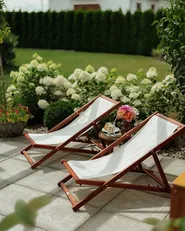 Set of 2 Folding Deck Chairs ANZIO with Replacement Fabrics Acacia Wood Dark Brown_1125743