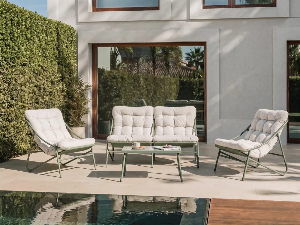 Garden Lounge Set with Table 4 Seater MOLVENO Metal Beige/ Green