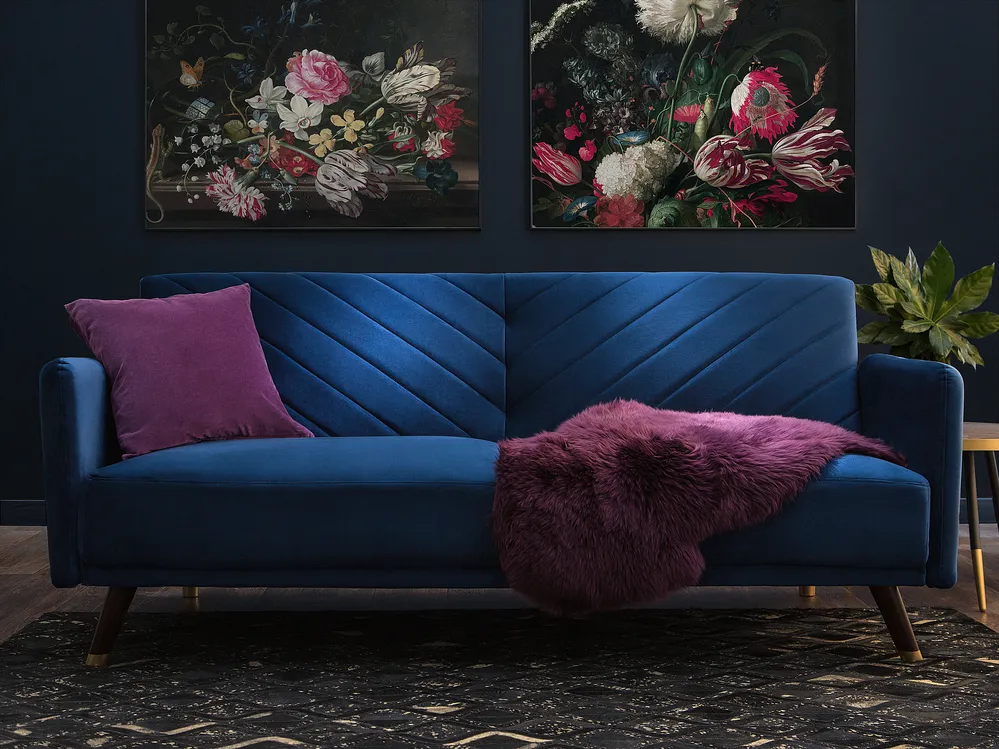 Sofa Bed 3 Seater SENJA Velvet Navy Blue
