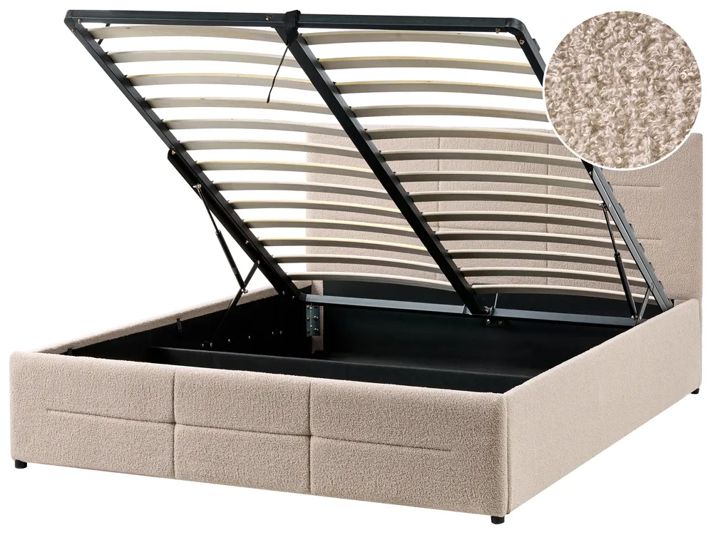 Ottoman Bed MASSOGNES Boucle Beige 140 x 200 cm