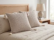 Set of 2 Decorative Cushions HAKONE 42 x 42 cm Taupe Geometric Pattern_1182733