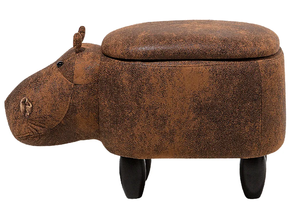 Storage Animal Stool HIPPO Hippo Faux Leather Brown_710396