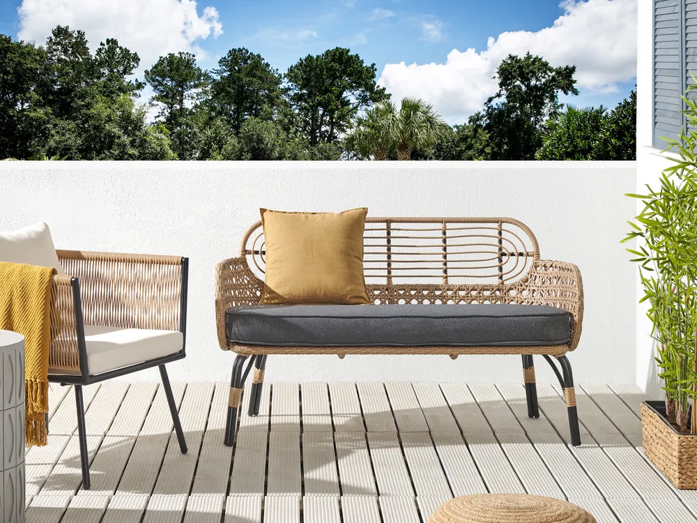 Garden Bench with Cushion PRATELLO 122 cm PE Rattan Natural