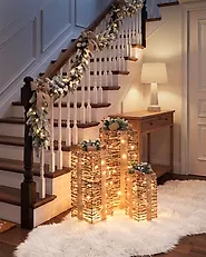 Set of 3 Christmas Decorations LED VALKAMA 54/45/30 cm Christmas Gifts Brown_1179473
